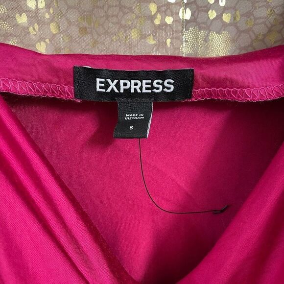 Express Magenta Pink Satin Cowl Neck Midi Slip Dress, S - Picture 5 of 6